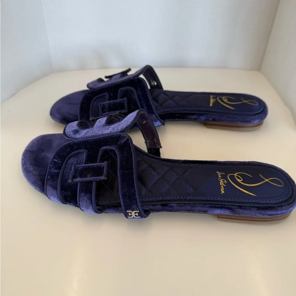 NWOT Sam Edelman Bay Honore Velvet Sandals in Dark Winter Violet, Size 8 - Picture 9 of 9